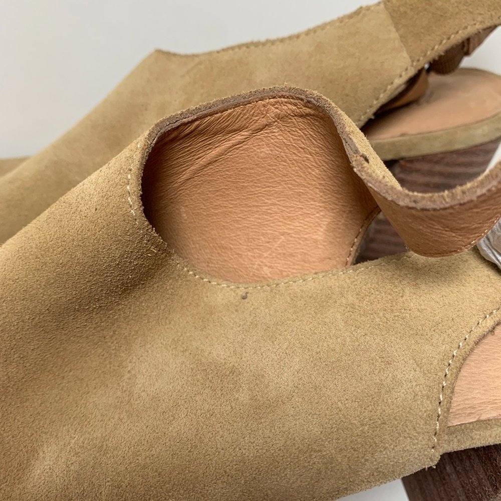 NEW Madewell Cary Suede Heel Open Toe Slingback Block Heel Sandals Tan 11 - Picture 5 of 7